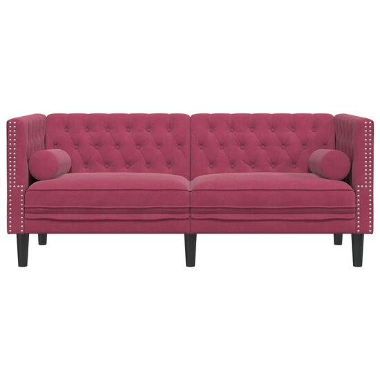 Chesterfield-Stijl En Bolsters Fluweel Wijnrood Tweezitsbank