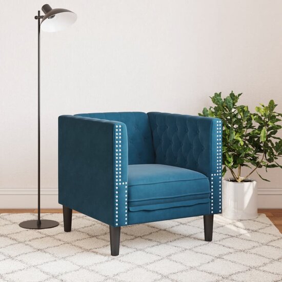 Fauteuil Chesterfield-stijl fluweel blauw