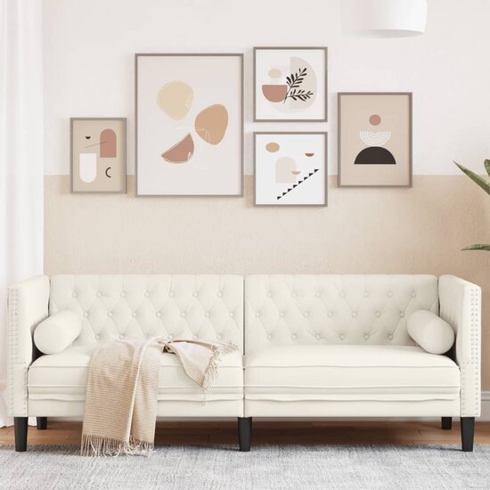 Chesterfield-Stijl Met Bolsters Fluweel Kleur Cr&egrave;me Driezitsbank