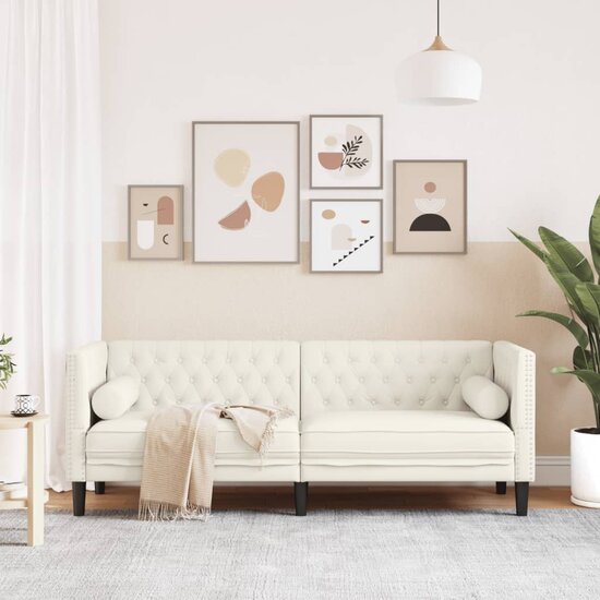 Chesterfield-Stijl Met Bolsters Fluweel Kleur Cr&egrave;me Driezitsbank