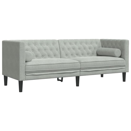 Chesterfield-Stijl Met Bolsters Fluweel Lichtgrijs Driezitsbank