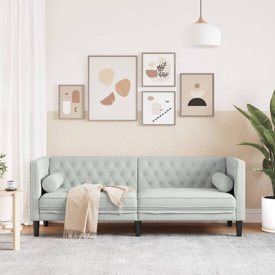 Chesterfield-Stijl Met Bolsters Fluweel Lichtgrijs Driezitsbank