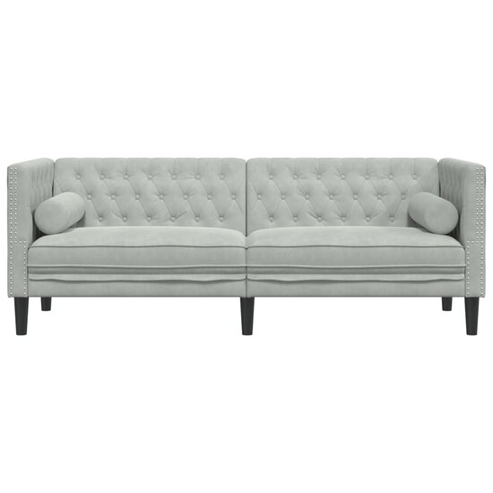 Chesterfield-Stijl Met Bolsters Fluweel Lichtgrijs Driezitsbank