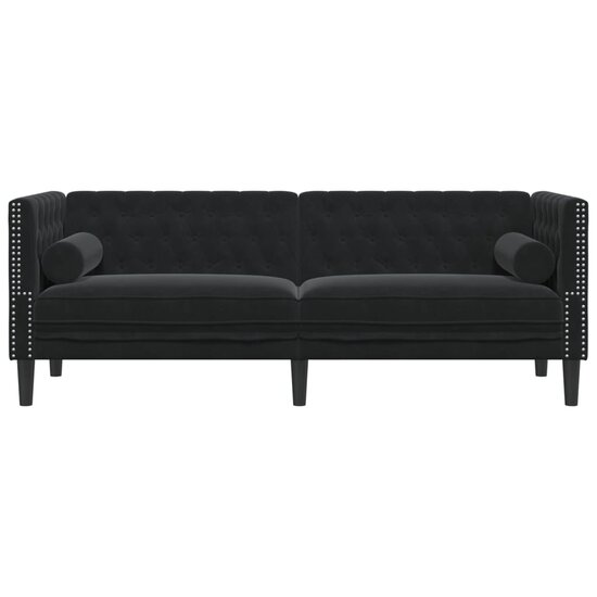 Chesterfield-Stijl Met Bolsters Fluweel Zwart Driezitsbank