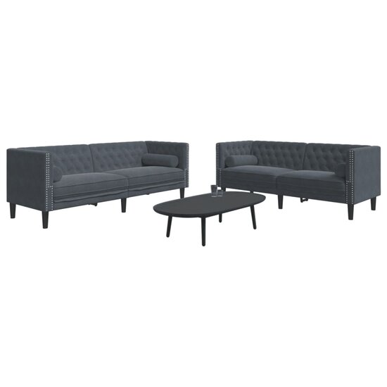 2-Delige Loungeset Chesterfield En Bolsters Fluweel Donkergrijs