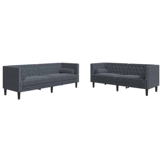 2-Delige Loungeset Chesterfield En Bolsters Fluweel Donkergrijs