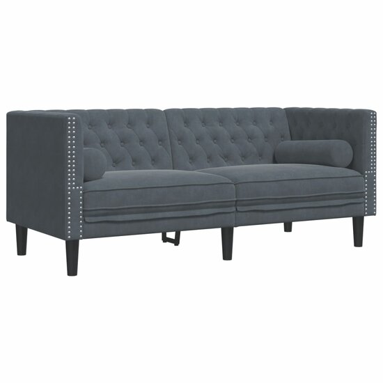 2-Delige Loungeset Chesterfield En Bolsters Fluweel Donkergrijs