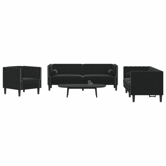 3-Delige Loungeset Chesterfield Met Bolsters Fluweel Zwart