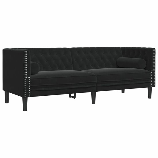 3-Delige Loungeset Chesterfield Met Bolsters Fluweel Zwart