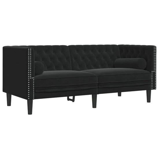 3-Delige Loungeset Chesterfield Met Bolsters Fluweel Zwart