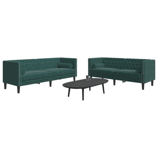 2-Delige Loungeset Chesterfield En Bolsters Fluweel Donkergroen