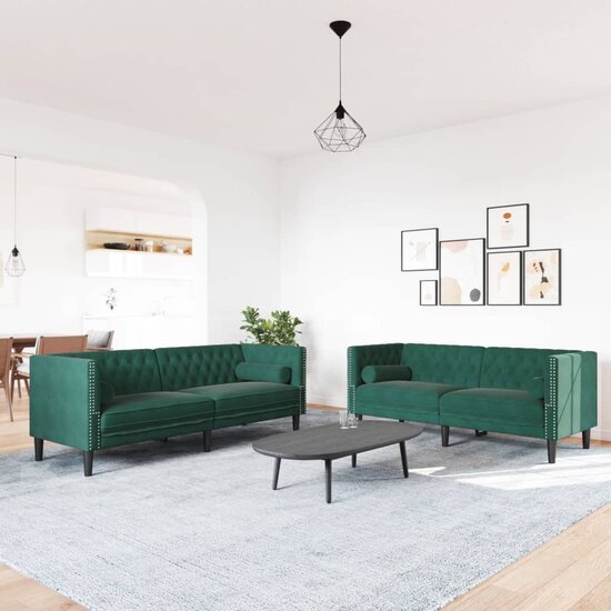 2-Delige Loungeset Chesterfield En Bolsters Fluweel Donkergroen
