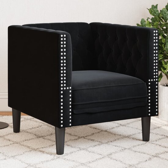 Fauteuil Chesterfield-Stijl Fluweel Zwart