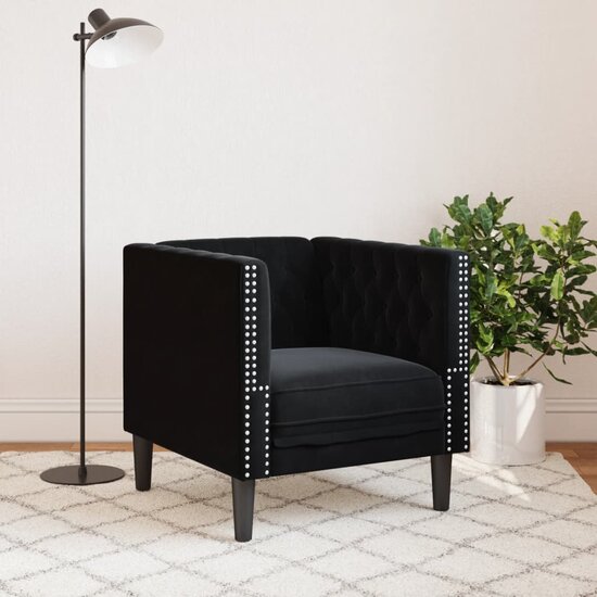 Fauteuil Chesterfield-Stijl Fluweel Zwart