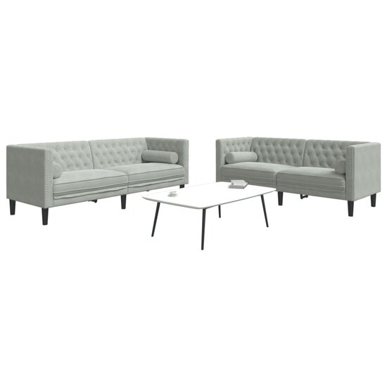 2-Delige Loungeset Chesterfield Met Bolsters Fluweel Lichtgrijs