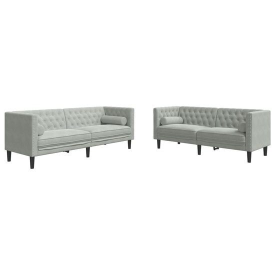2-Delige Loungeset Chesterfield Met Bolsters Fluweel Lichtgrijs