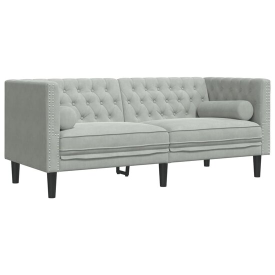 2-Delige Loungeset Chesterfield Met Bolsters Fluweel Lichtgrijs