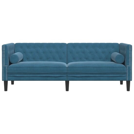 Chesterfield-Stijl Met Bolsters Fluweel Blauw Driezitsbank