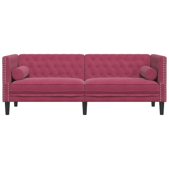 Driezitsbank Chesterfield-stijl met bolsters fluweel wijnrood
