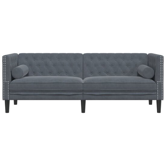 Chesterfield-Stijl En Bolsters Fluweel Donkergrijs Driezitsbank