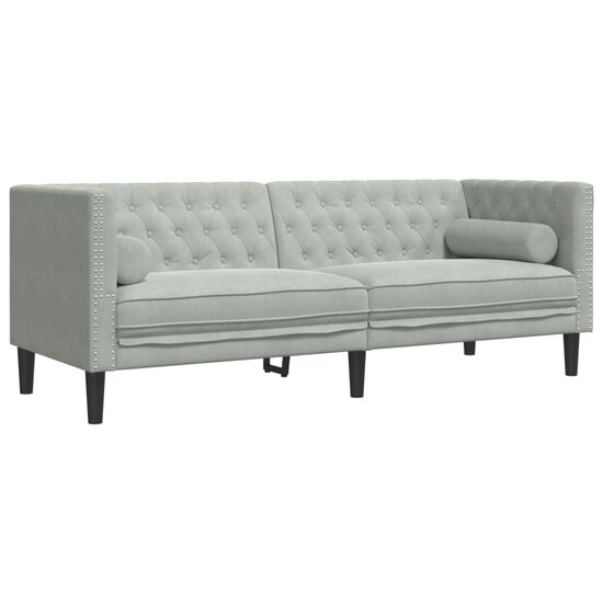 3-Delige Loungeset Chesterfield Met Bolsters Fluweel Lichtgrijs