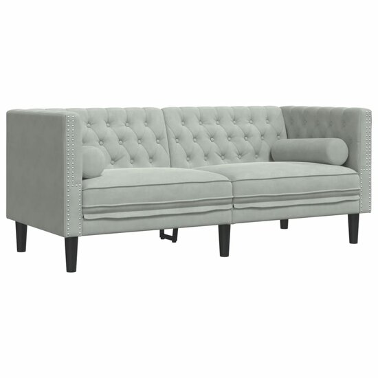 3-Delige Loungeset Chesterfield Met Bolsters Fluweel Lichtgrijs