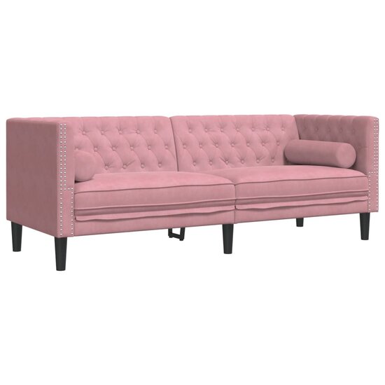 Chesterfield-Stijl Met Bolsters Fluweel Roze Driezitsbank