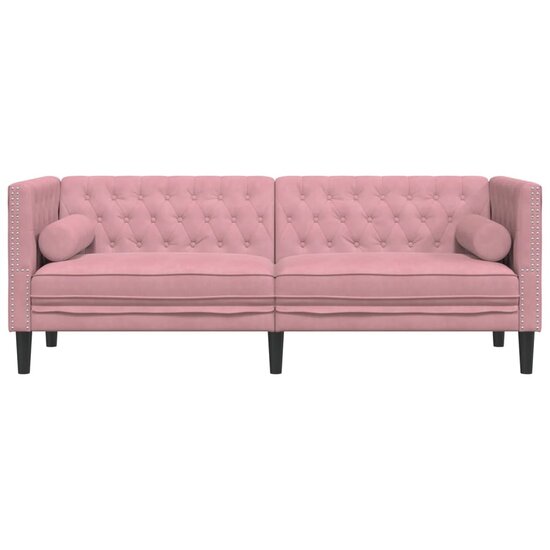 Chesterfield-Stijl Met Bolsters Fluweel Roze Driezitsbank
