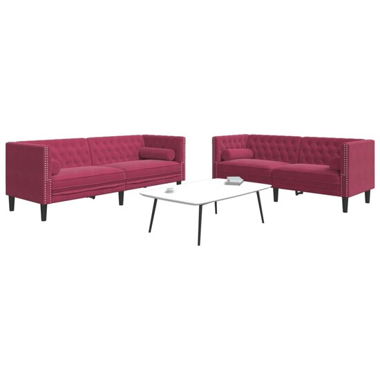 2-Delige Loungeset Chesterfield Met Bolsters Fluweel Wijnrood