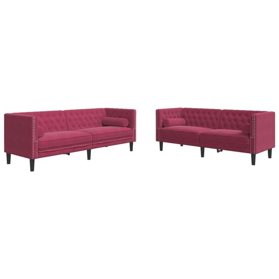 2-Delige Loungeset Chesterfield Met Bolsters Fluweel Wijnrood