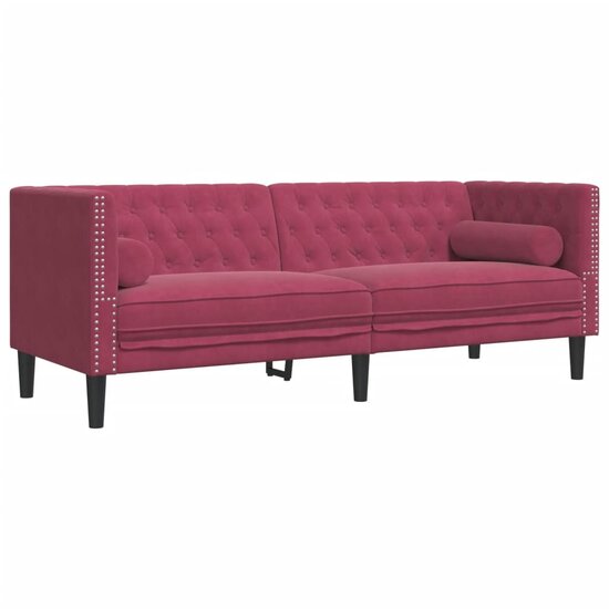 2-Delige Loungeset Chesterfield Met Bolsters Fluweel Wijnrood