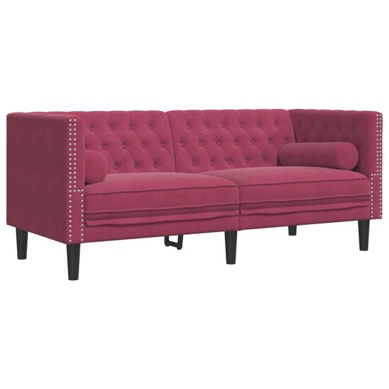 2-Delige Loungeset Chesterfield Met Bolsters Fluweel Wijnrood