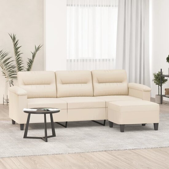Driezitsbank Met Voetenbank 180 Cm Microvezelstof Beige