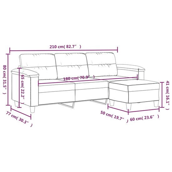 Driezitsbank Met Voetenbank 180 Cm Microvezelstof Beige