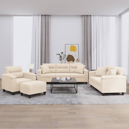 4-Delige Loungeset Met Kussens Microvezelstof Beige