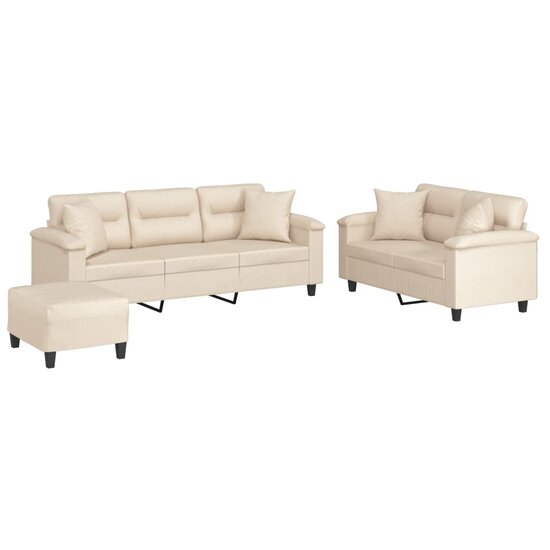 3-Delige Loungeset Met Kussens Microvezelstof Beige