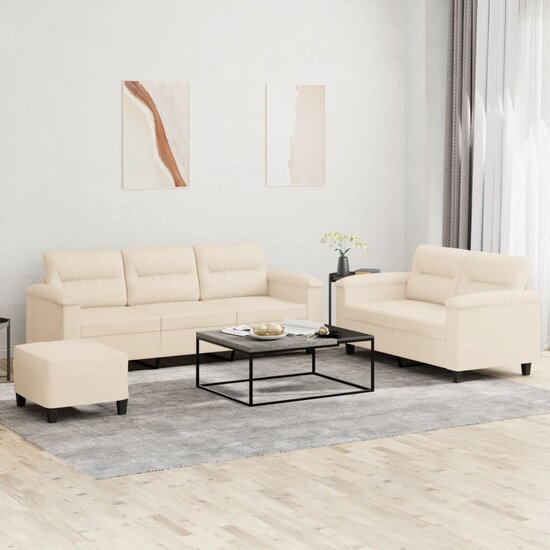 3-Delige Loungeset Met Kussens Microvezelstof Beige