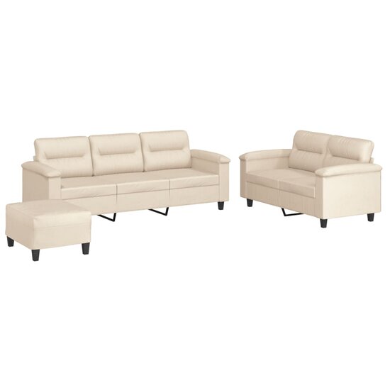 3-Delige Loungeset Met Kussens Microvezelstof Beige