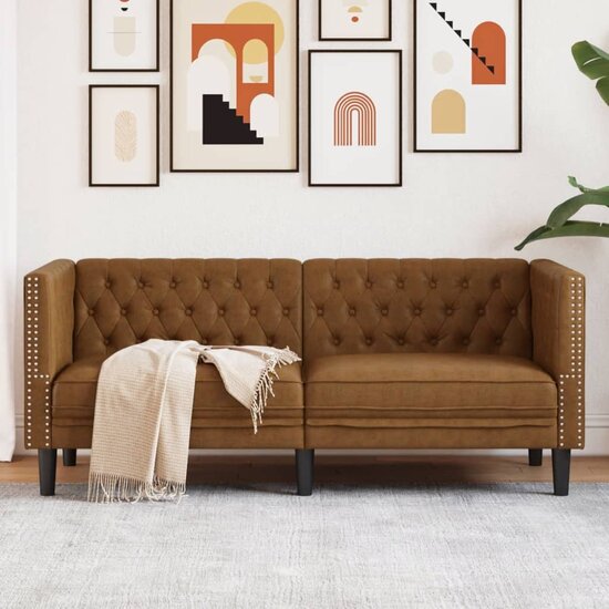 Chesterfield-Stijl Kunstsu&egrave;de Bruin Tweezitsbank