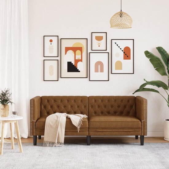Chesterfield-Stijl Kunstsu&egrave;de Bruin Tweezitsbank