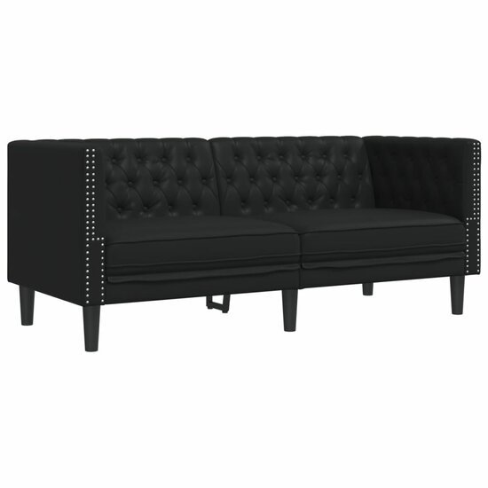 Chesterfield-Stijl Kunstleer Zwart Tweezitsbank