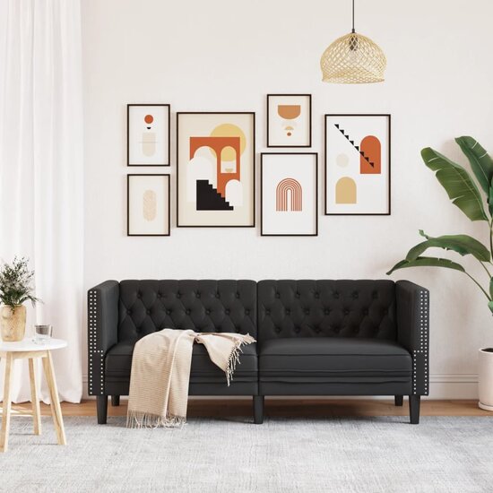 Chesterfield-Stijl Kunstleer Zwart Tweezitsbank