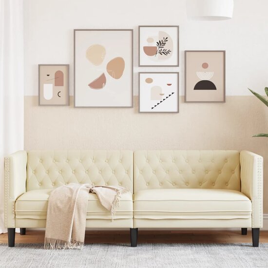 Chesterfield-Stijl Kunstleer Kleurig Cr&egrave;me Driezitsbank