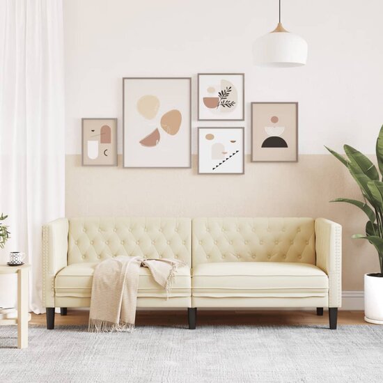 Chesterfield-Stijl Kunstleer Kleurig Cr&egrave;me Driezitsbank
