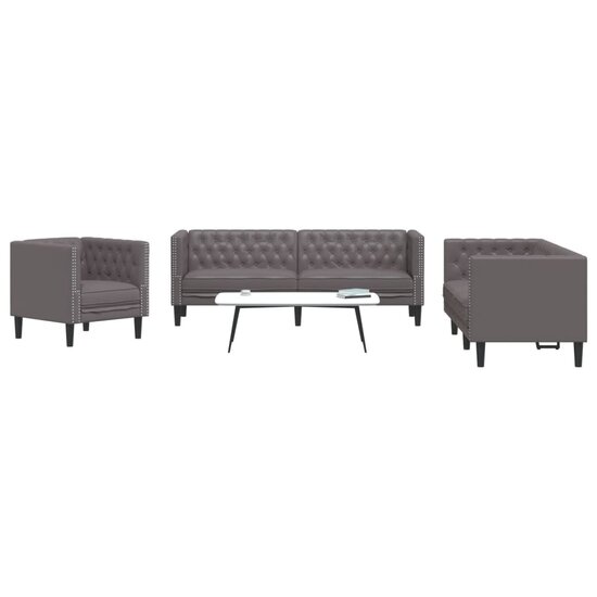 3-Delige Loungeset Chesterfield-Stijl Kunstleer Grijs