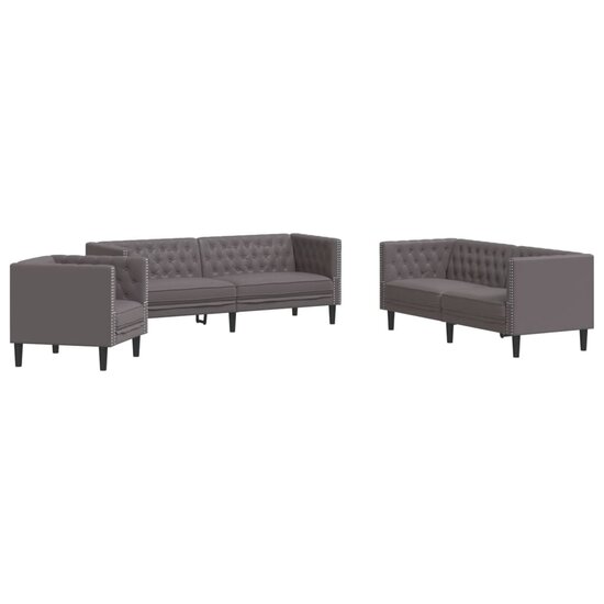 3-Delige Loungeset Chesterfield-Stijl Kunstleer Grijs