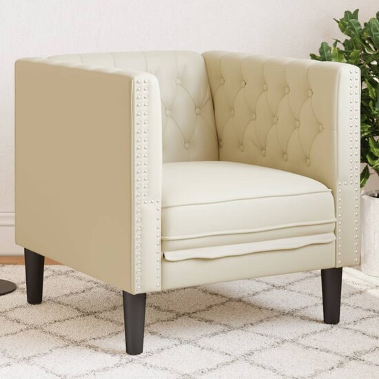 Fauteuil Chesterfield-Stijl Kunstleer Kleurig Cr&egrave;me