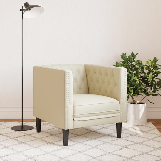 Fauteuil Chesterfield-Stijl Kunstleer Kleurig Cr&egrave;me