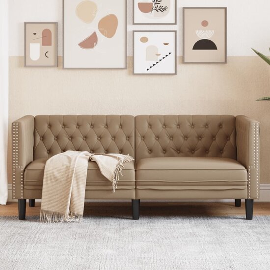Chesterfield-Stijl Kunstleer Kleurig Cappuccino Tweezitsbank