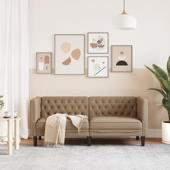 Chesterfield-Stijl Kunstleer Kleurig Cappuccino Tweezitsbank